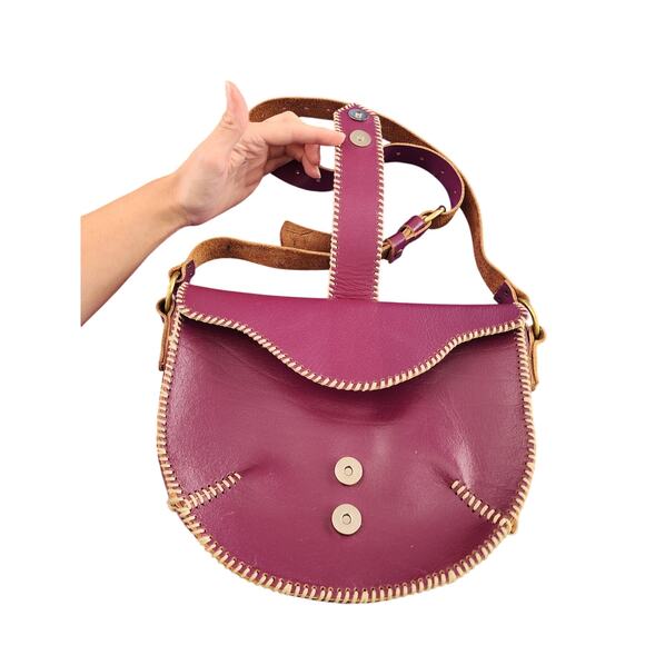 Handmade Purple Funky Faux Leather Western Boho Buckle Shoulder Purse - Picture 2 of 9